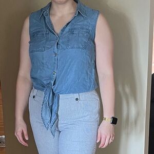 Tie Front Chambray Tank